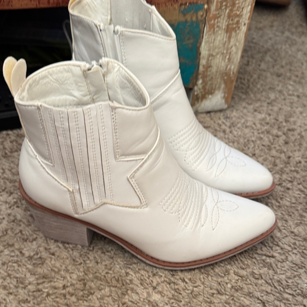 White heeled booties